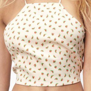 Watermelon Satin Crop Top Lace Up Back